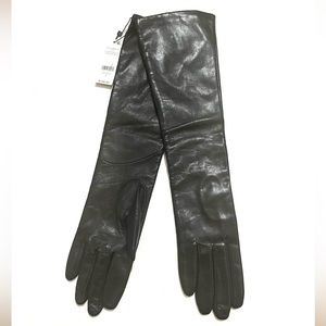 $130 LORD & TAYLOR Black Leather Long Opera Gloves 6 1/2